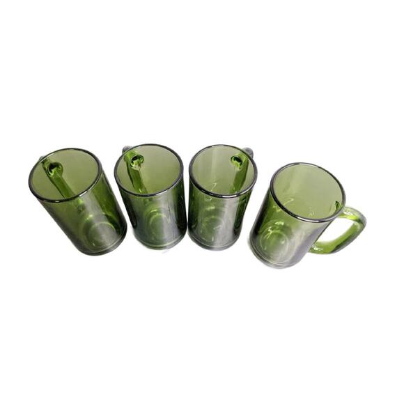 Mid Century Green Glass Beer Stein, Set of 4 - Picture 2 of 9